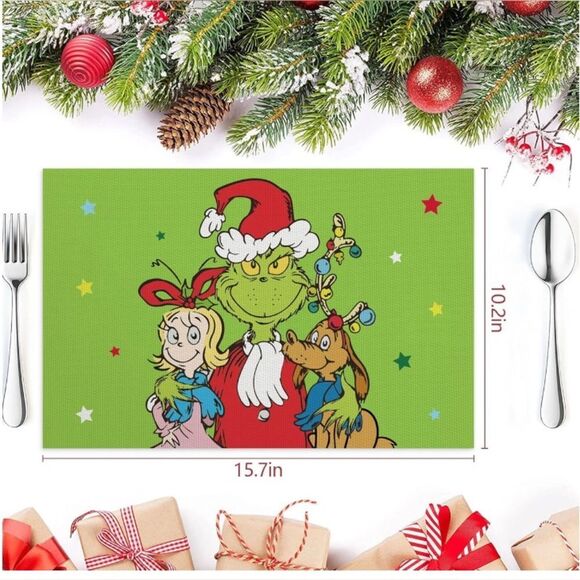 Set of 6 Grinch Cindy Lou and Max Christmas Table Placemats - Picture 3 of 5